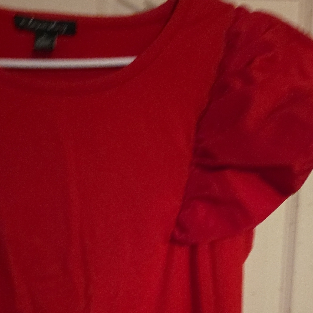 Vibrant Red Ruffled Flutter Sleeve Blouse - Picture 6 of 13